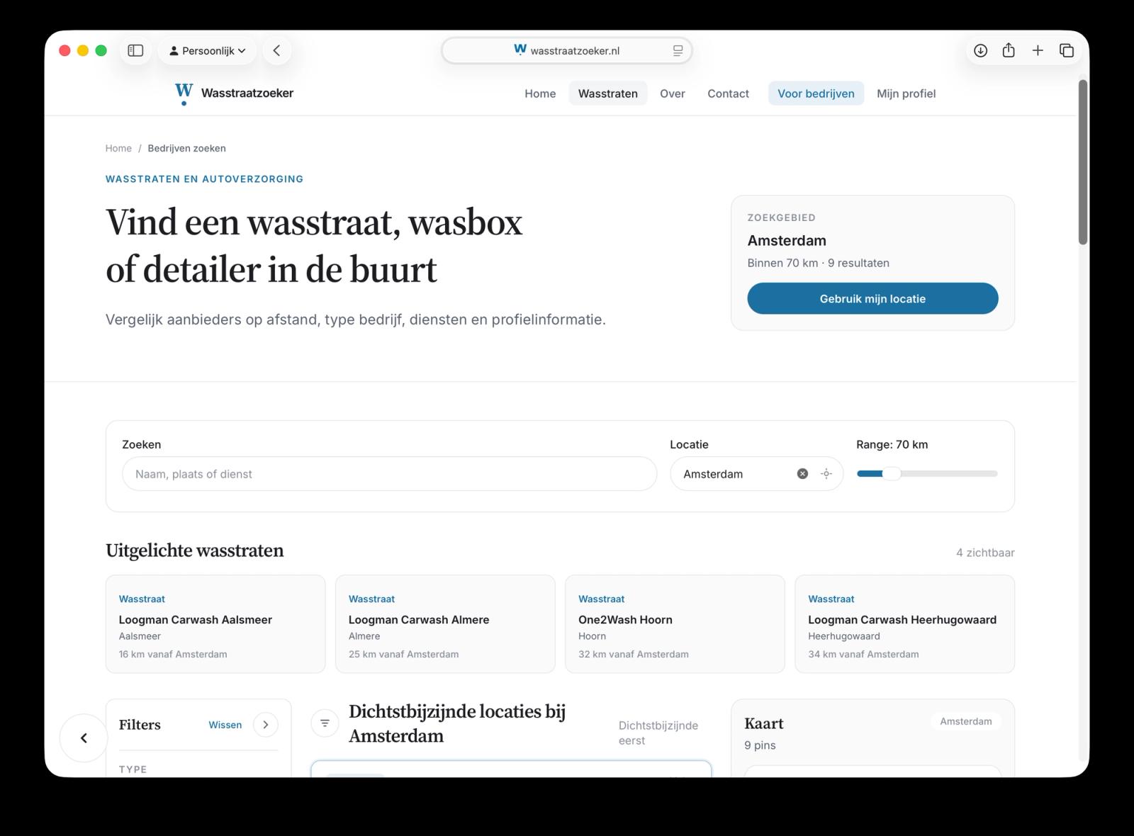 Wasstraatzoeker: zoekresultaten voor wasstraten in Nederland